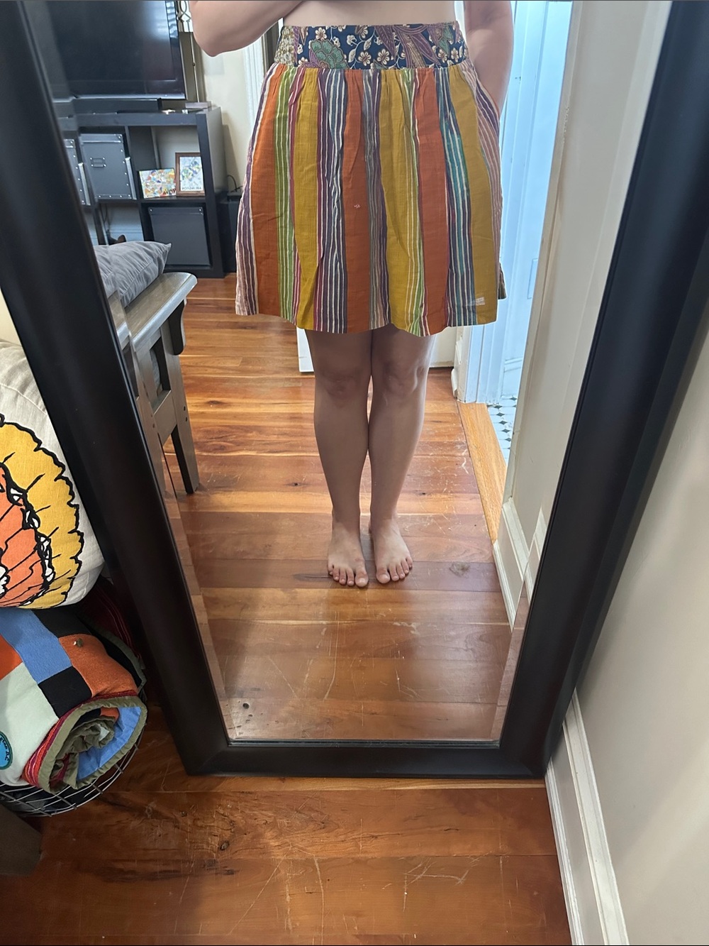 Multicolor Striped Mini Skirt with Patterned Waistband